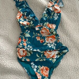 Teal Floral One-Piece Swimsuit